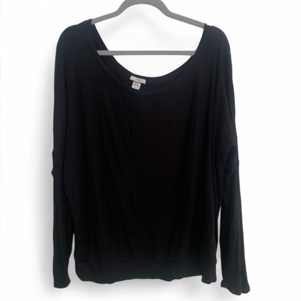 EBERJEY BLACK LONG SLEEVE RIBBED KNIT LOUNGEWEAR TOP SIZE XL OVERSIZED